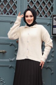 Fluffy Cream Knit Modest Cardigan 85321KR - 1