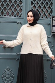 Fluffy Cream Knit Modest Cardigan 85321KR - 2
