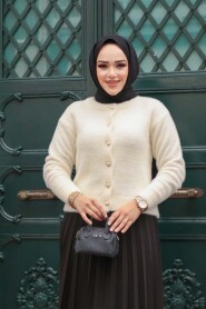 Fluffy Cream Knit Modest Cardigan 86041KR - 2