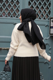 Fluffy Cream Knit Modest Cardigan 86041KR - 3