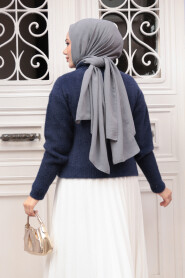 Fluffy Navy Knit Modest Cardigan 85321L - 3