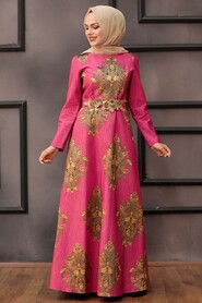 Fuchsia Hijab Evening Dress 2680F - 1