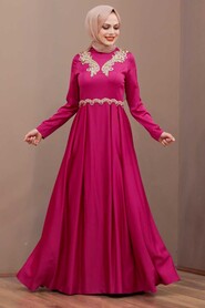Fuchsia Hijab Evening Dress 37330F - 1