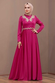 Fuchsia Hijab Evening Dress 37330F - 2