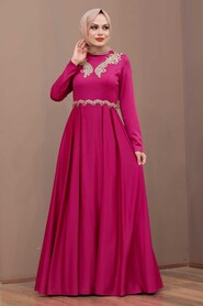 Fuchsia Hijab Evening Dress 37330F - 3