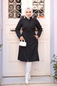 Fur Hooded Black Modest Parka 60650S - 2