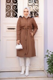 Fur Hooded Tan Modest Parka 60650TB - 2