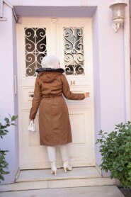 Fur Hooded Tan Modest Parka 60650TB - 4