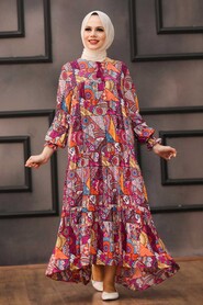 Fuschia Hijab Dress 21751F - 1