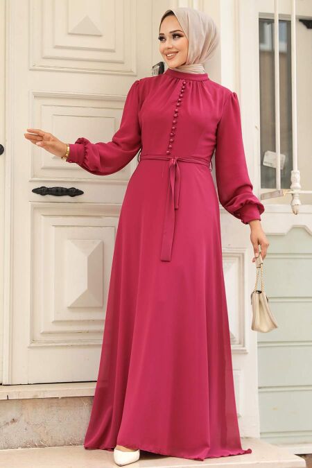 Fuschia Hijab Dress 2703F - NEVA STYLE