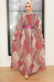 Fushia Hijab Dress 23402F - 1