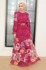 Fushia Hijab Dress 35461F - NEVA STYLE