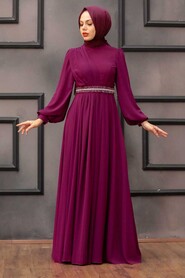  Elegant Fushia Muslim Fashion Wedding Dress 22040F - 2