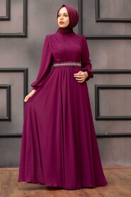  Elegant Fushia Muslim Fashion Wedding Dress 22040F - 1