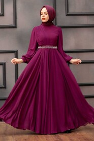  Elegant Fushia Muslim Fashion Wedding Dress 22040F - 3