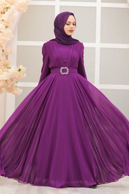  Modern Fushia Hijab Evening Dress 27690F - 2