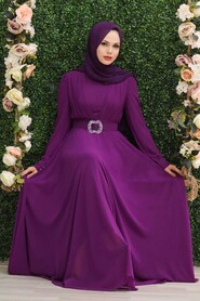  Modern Fushia Hijab Evening Dress 27690F - 1