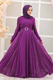  Modern Fushia Hijab Evening Dress 27690F - 3