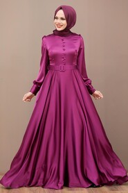  Luxorious Fushia Islamic Wedding Gown 3038F - 2