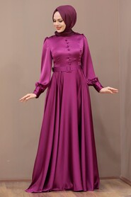  Luxorious Fushia Islamic Wedding Gown 3038F - 3