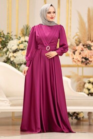  Satin Fushia Muslim Fashion Wedding Dress 31290F - 1