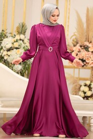  Satin Fushia Muslim Fashion Wedding Dress 31290F - 3