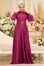  Satin Fushia Muslim Fashion Wedding Dress 31290F - 2