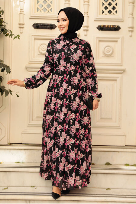 Fushia Modest Floral Dress 50358F - NEVA STYLE