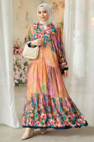 Fushia Modest Floral Long Dress 18235F - 1