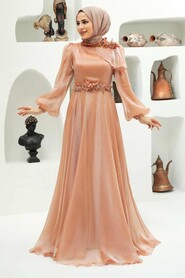 Gold Hijab Evening Dress 22310GOLD - 3