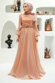 Gold Hijab Evening Dress 22310GOLD - 5