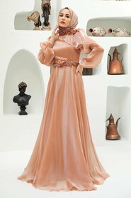 Gold Hijab Evening Dress 22310GOLD - 4