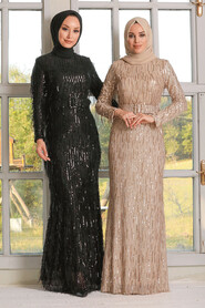 Gold Hijab Evening Dress 3447GOLD - 4