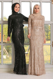 Gold Hijab Evening Dress 3447GOLD - 3