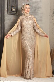 Gold Hijab Evening Dress 3450GOLD - 1