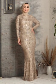Gold Hijab Evening Dress 3450GOLD - 2