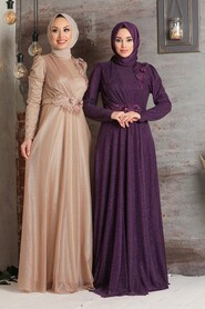 Gold Hijab Evening Dress 3494GOLD - 2
