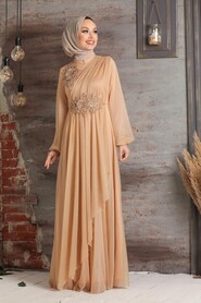 Gold Hijab Evening Dress 3498GOLD - 1