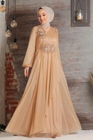 Gold Hijab Evening Dress 3498GOLD - 2