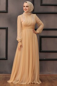  Long Sleeve Gold Hijab Wedding Dress 4348GOLD - 2