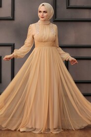  Long Sleeve Gold Hijab Wedding Dress 4348GOLD - 3