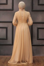  Long Sleeve Gold Hijab Wedding Dress 4348GOLD - 4