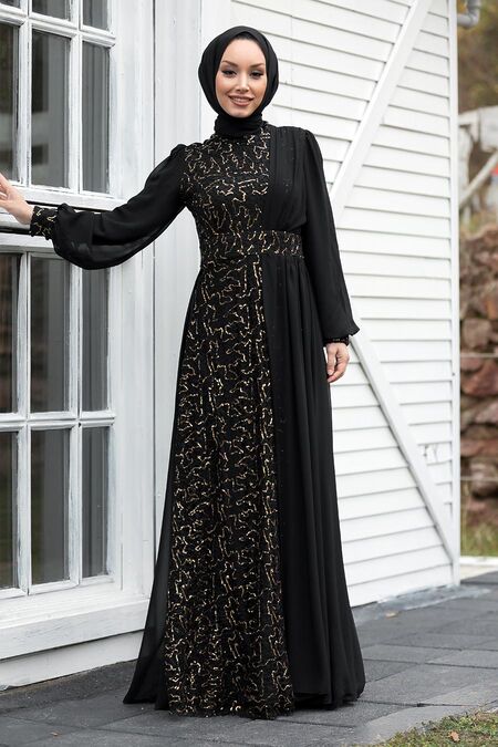 Black and gold dress with hijab best sale