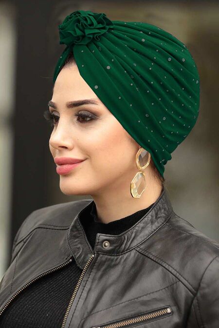 Green Hijab Cap Shawl 7527Y - NEVA STYLE