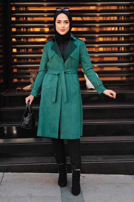 Green Hijab Coat 72070Y - NEVA STYLE