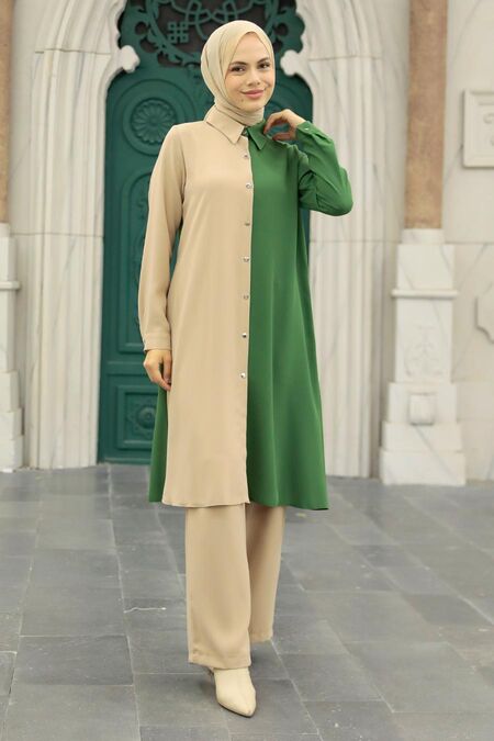 Green Hijab Double Suit 52331Y - NEVA STYLE