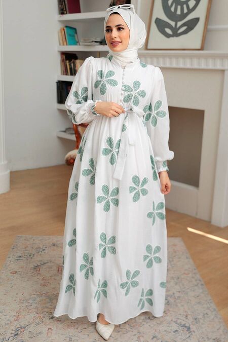 Green Hijab Dress 10377Y - NEVA STYLE