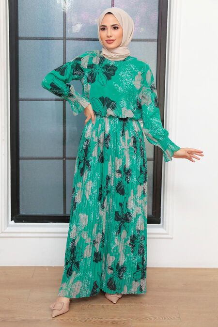 Green Hijab Dress 11791Y - NEVA STYLE