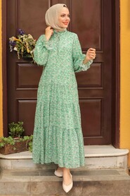 Green Hijab Dress 1482Y - 1