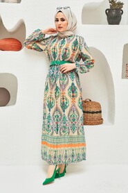 Green Hijab Dress 229018Y - 4
